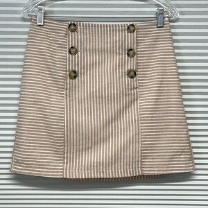 Altar’d State Oatmeal and White Striped Button Front Mini Skirt